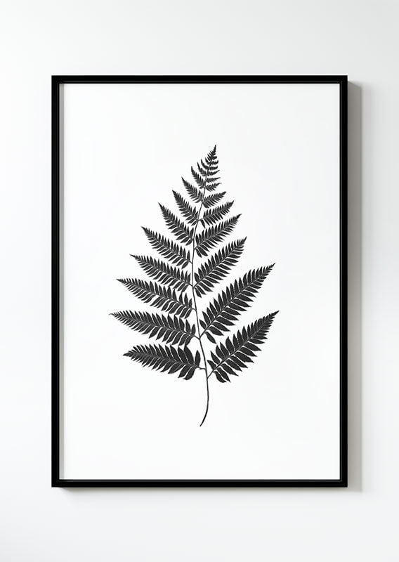 poster dans un cadre noir d'une illustration d'une impression végétale de fougère.