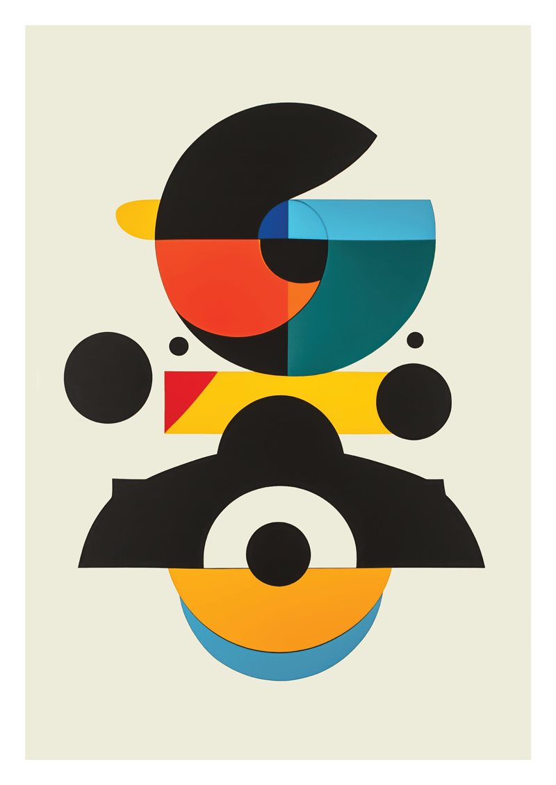 Affiche bauhaus représentant des formes géométriques colorées.