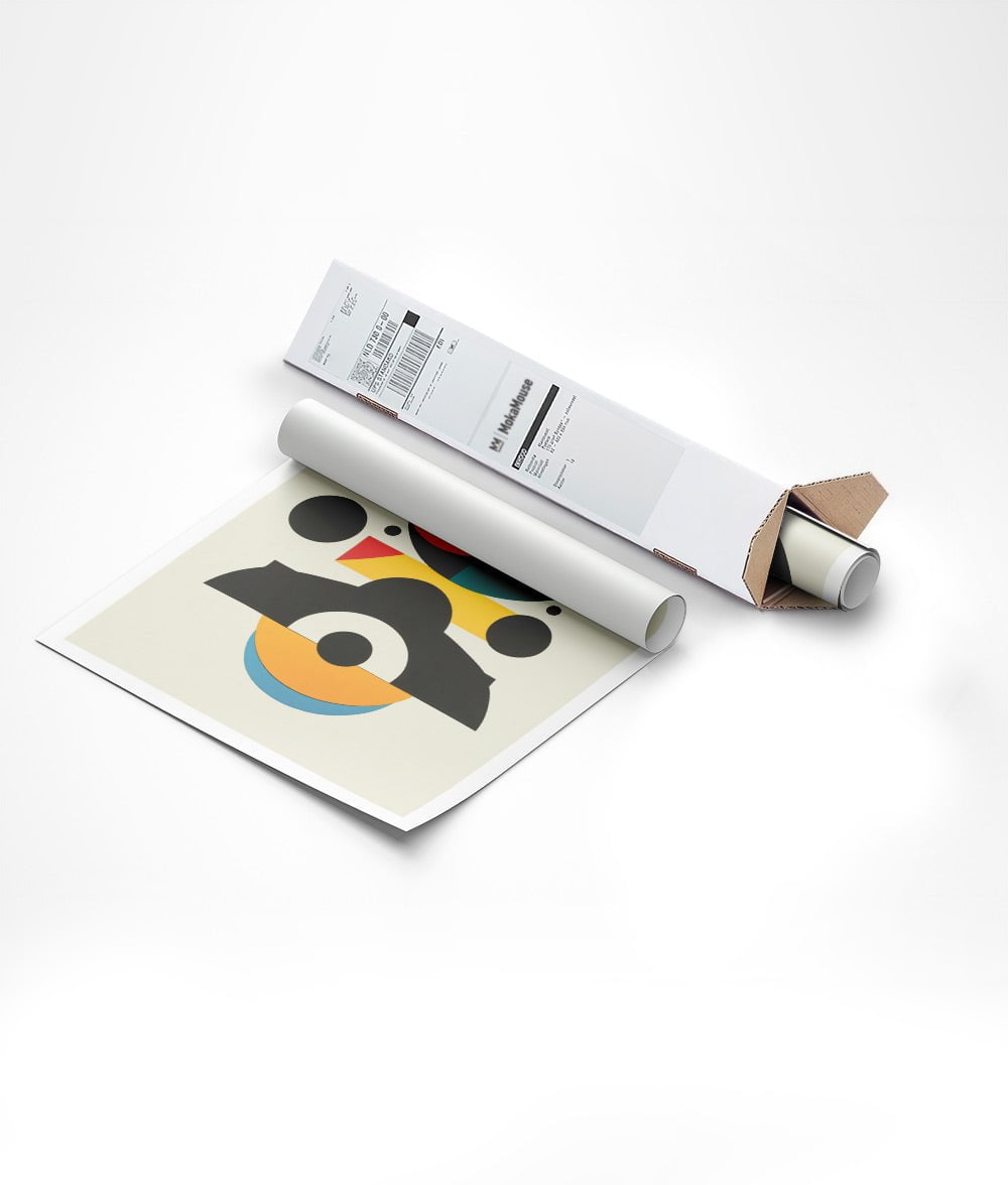 Affiche bauhaus formes géométriques colorées dans un carton triangle