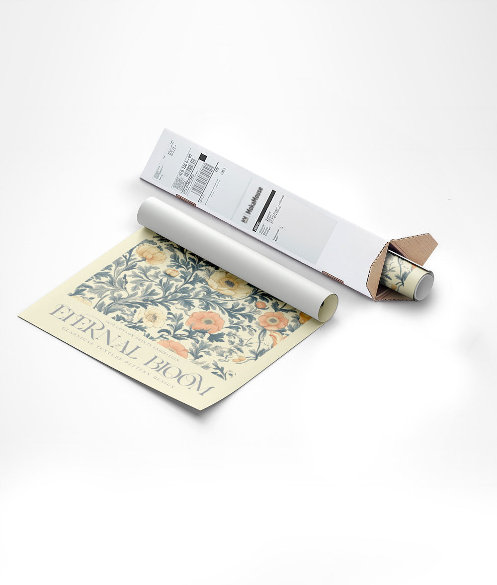 Emballage de l'illustration botanique de fleurs dans un carton d'expédition de forme triangulaire.
