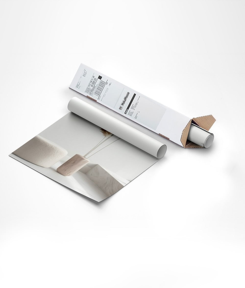 Emballage de la photographie d'herbes de pampa dans un carton d'expédition de forme triangulaire.