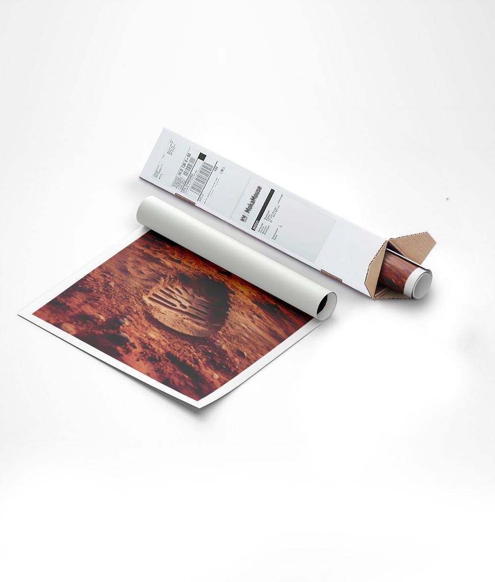 Emballage d'une affiche murale espace d'une empreinte, dans un carton triangulaire.