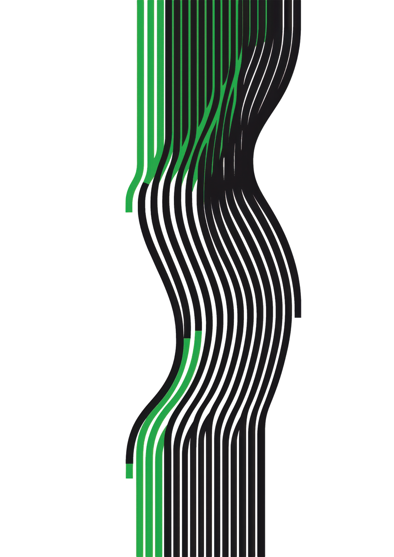 Affiche murale contemporaine faite de lignes noires et vertes sur fond blanc.