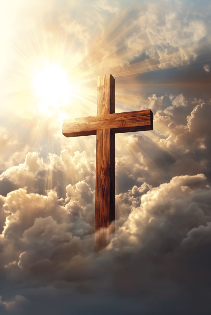 Poster foi et religion d'une croix sortant des nuages en format 20x30 cm et 40x60cm