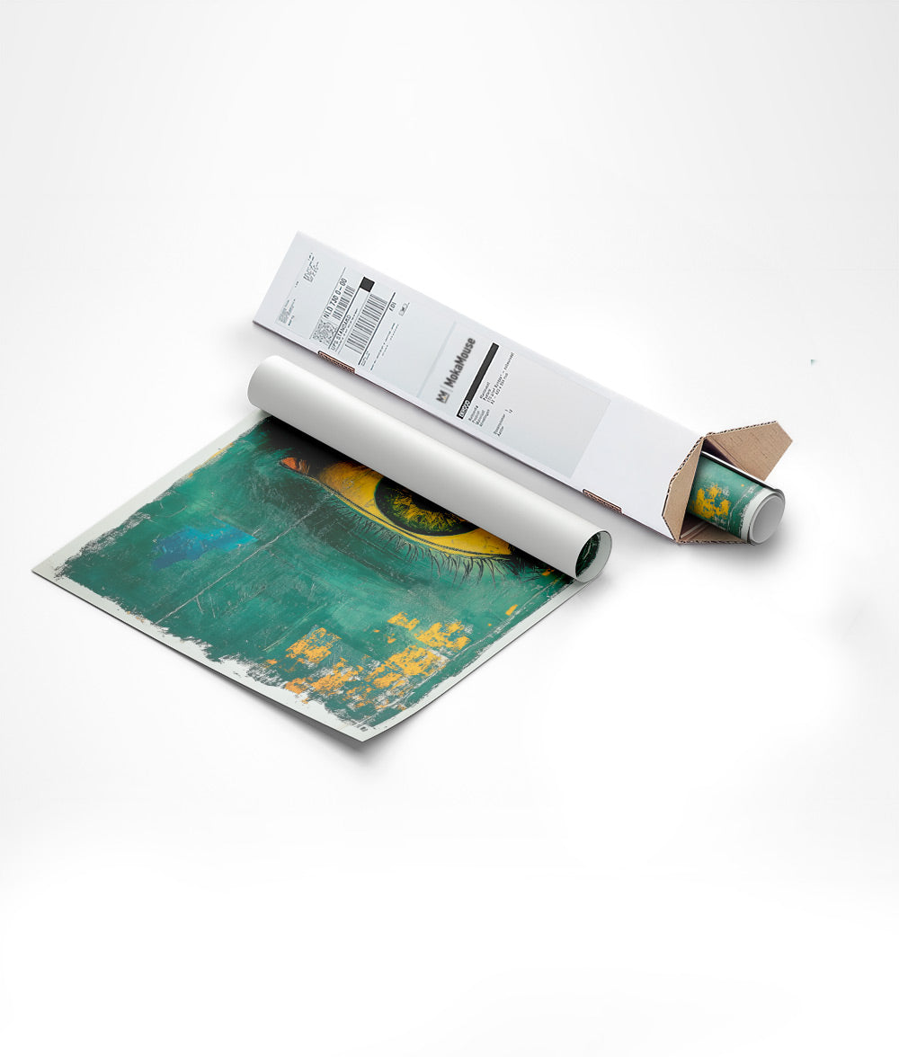 Emballage dans un carton triangulaire de la peinture gros plan visage et œil.