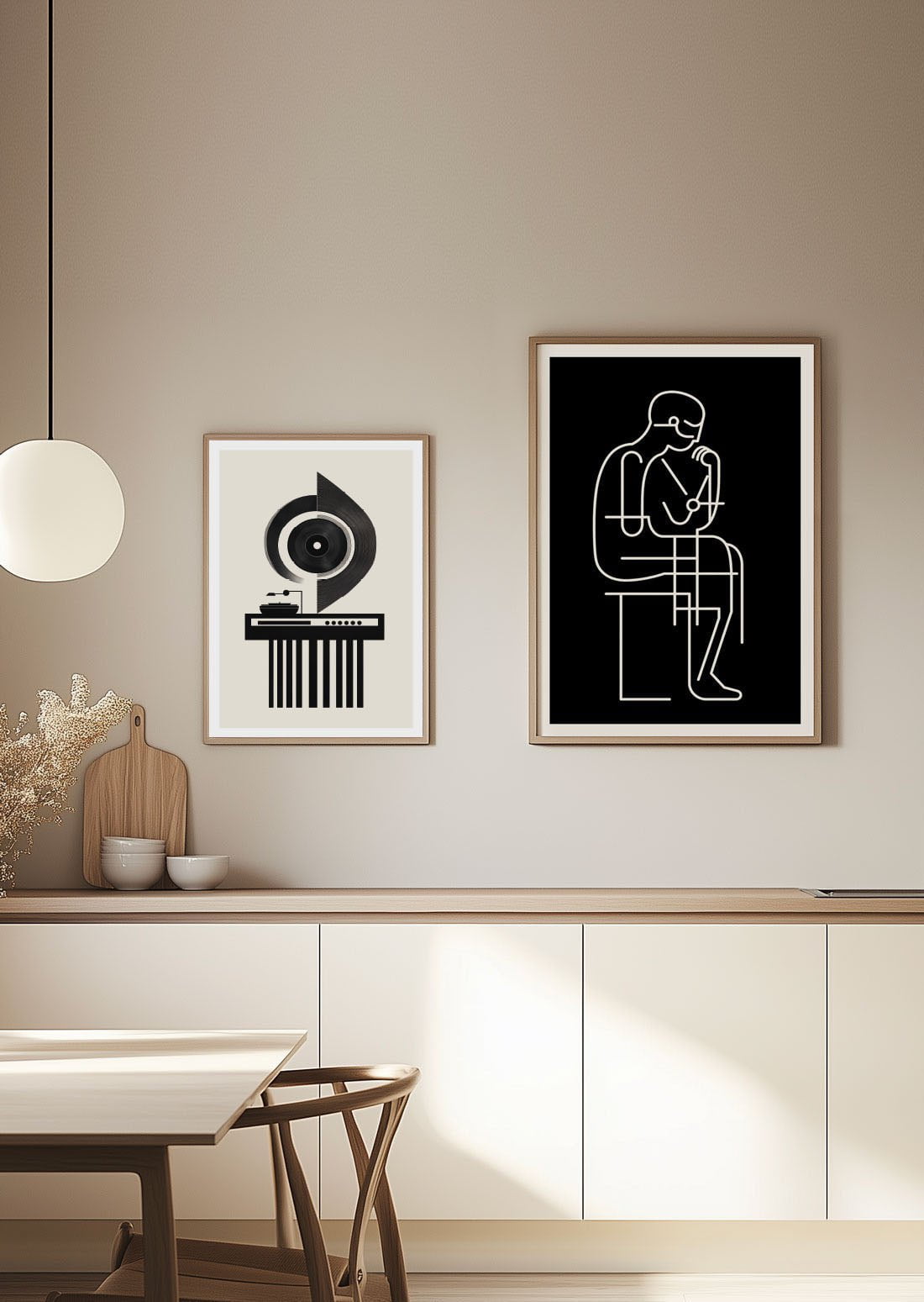 Affiche bauhaus interprétation Penseur de Rodin encadrée à coté d'une autre affiche