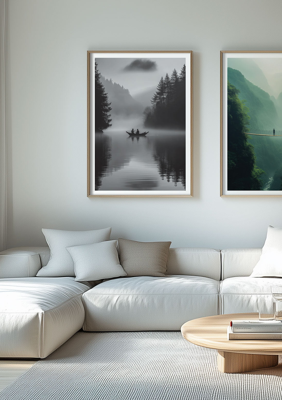 Deux affiches paysage mise en situation sur le mur d'un salon.