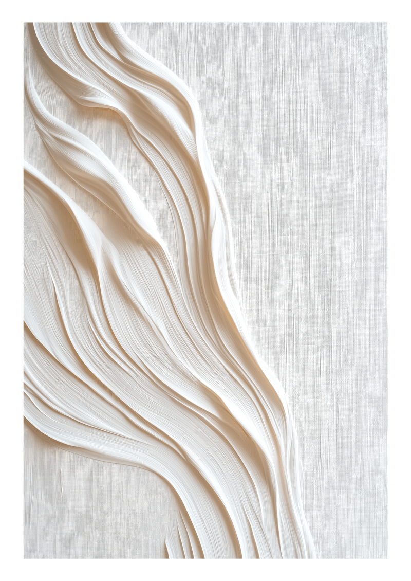 Affiche murale minimaliste de vagues formées par du plâtre, sur une toile.