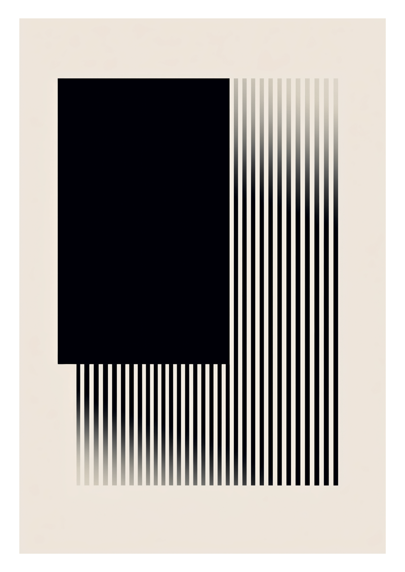 Affiche murale contemporaine d'un rectangle noir et de lignes noires, fond crème