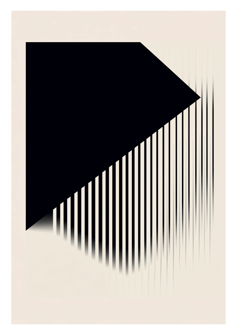 Affiche murale contemporaine d'un bloc géométrique noir et de lignes noires.