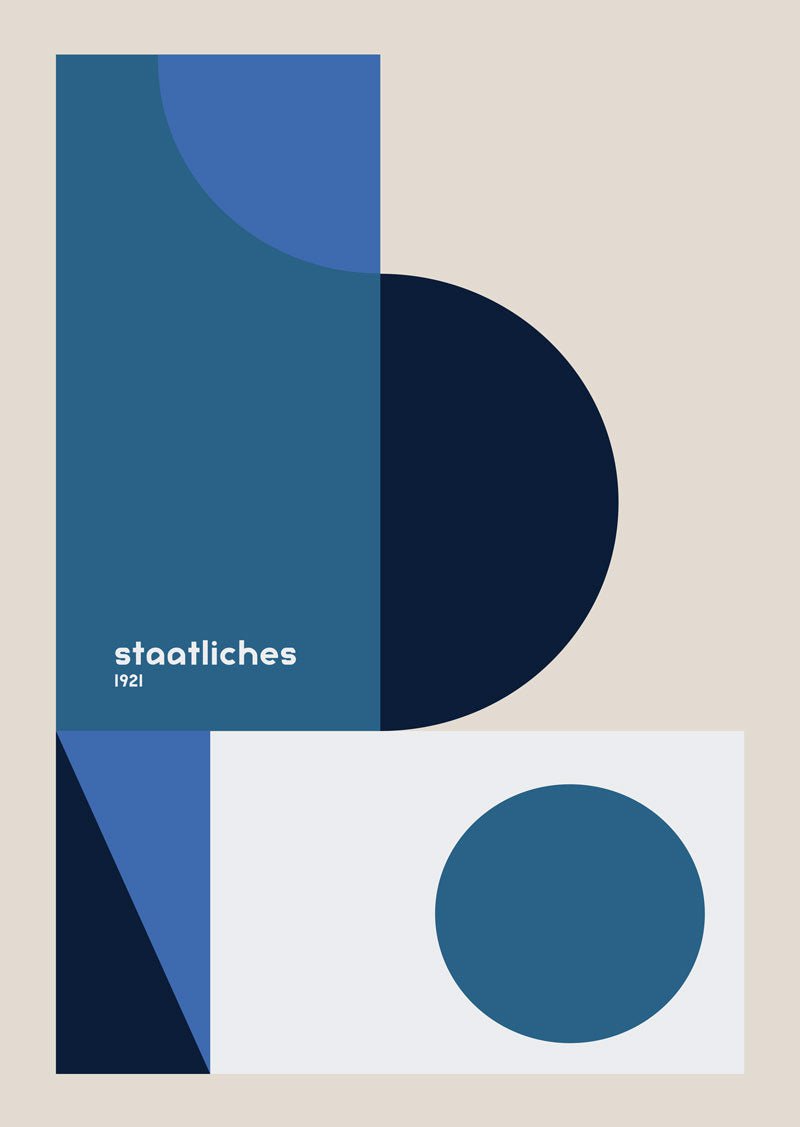 Affiche bauhaus géométrie minimaliste dans les teintes bleu et blanc