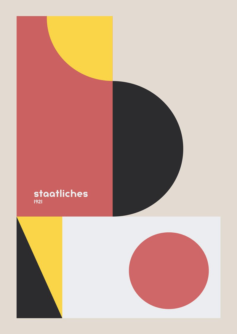 Affiche bauhaus géométrie minimaliste dans les teintes rose jaune noir