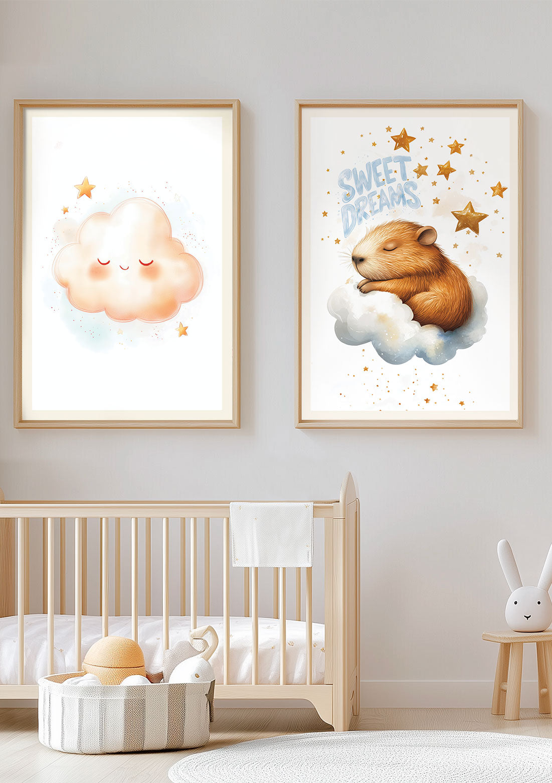 Mise en situation sur un mur d'un duo d'affiche chambre enfant.