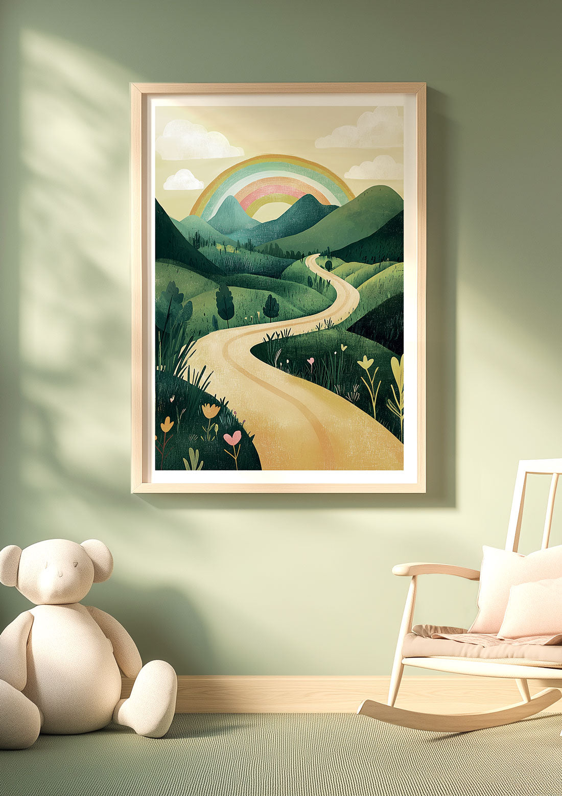 Affiche pour chambre enfant d'un monde merveilleux, mise en situation dans une chambre d'enfant.