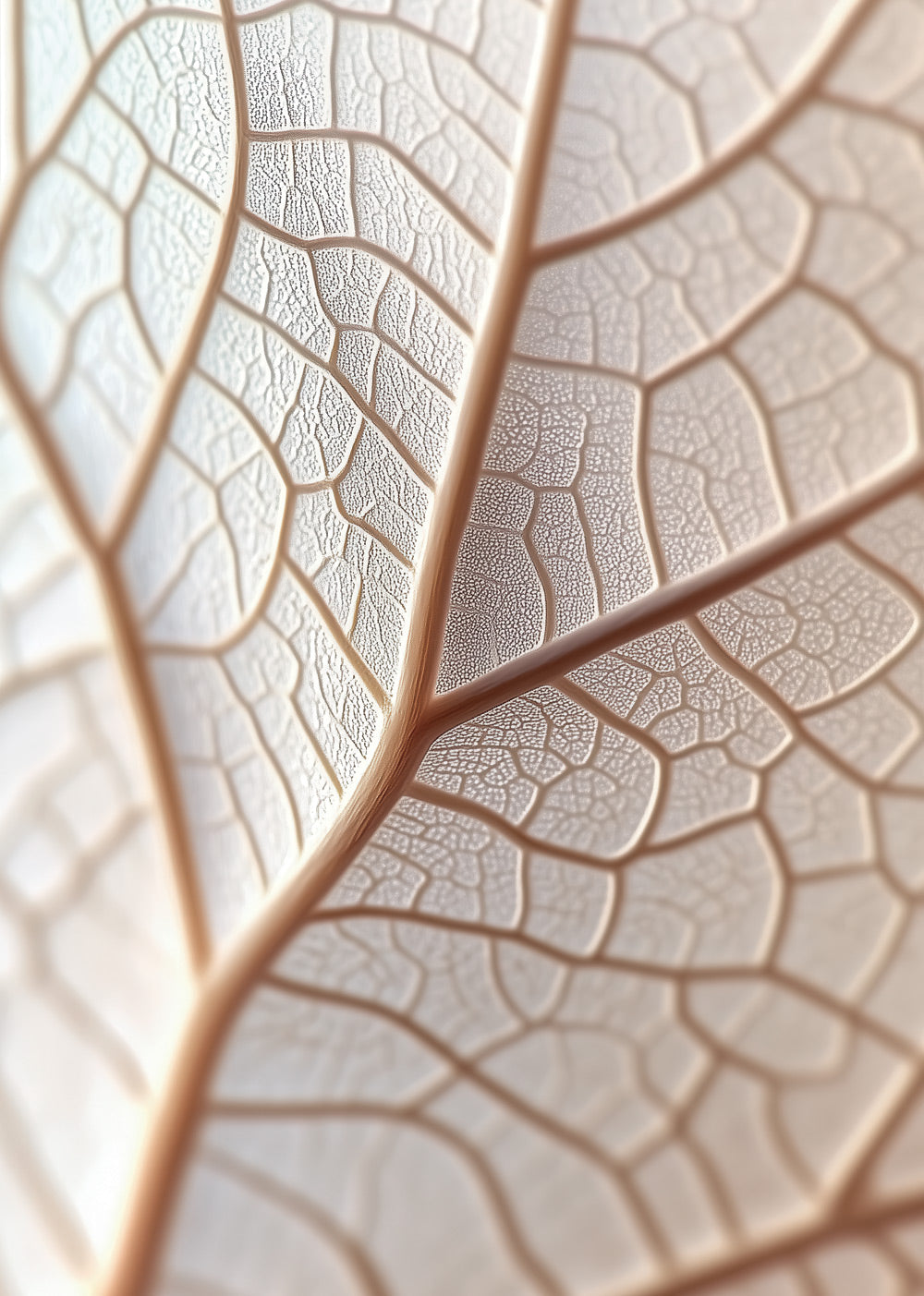 Illustration botanique d'un gros plan sur les nervures d'une feuille, couleur crème.