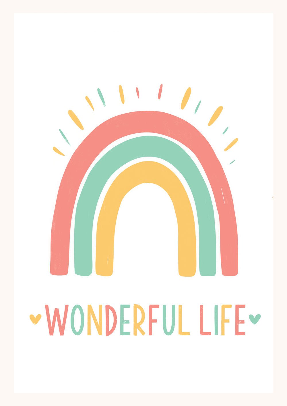 Affiche pour chambre bébé d'un arc-en-ciel couleur jaune pastel avec le texte "Wonderful life".