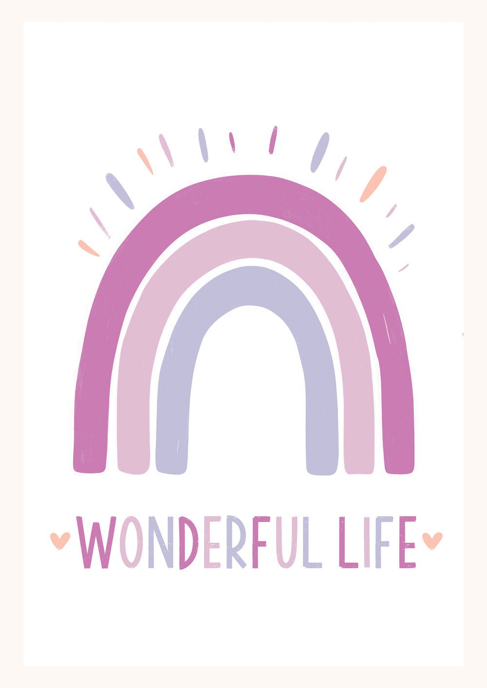 Affiche pour chambre bébé d'un arc-en-ciel couleur rose pastel avec le texte "Wonderful life".