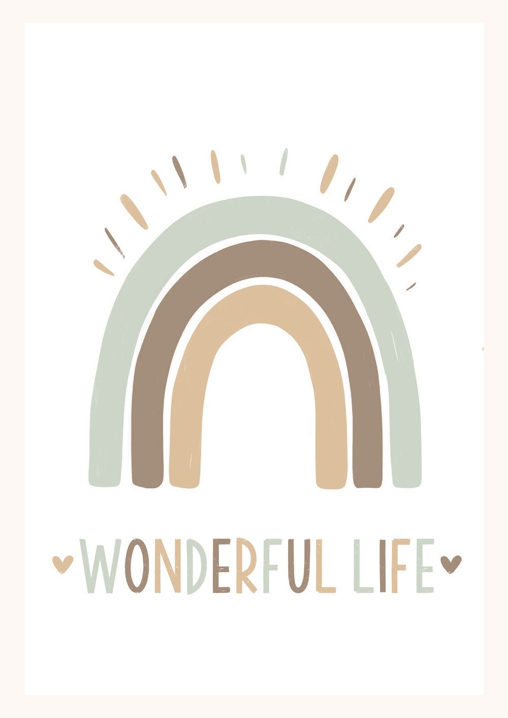 Affiche pour chambre bébé d'un arc-en-ciel couleur vert pastel avec le texte "Wonderful life".