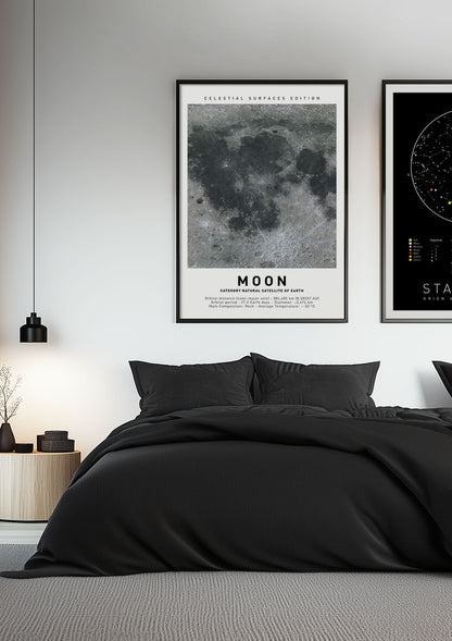 Affiche murale espace de la Lune mise en situation dans une chambre à coté d'une autre affiche.