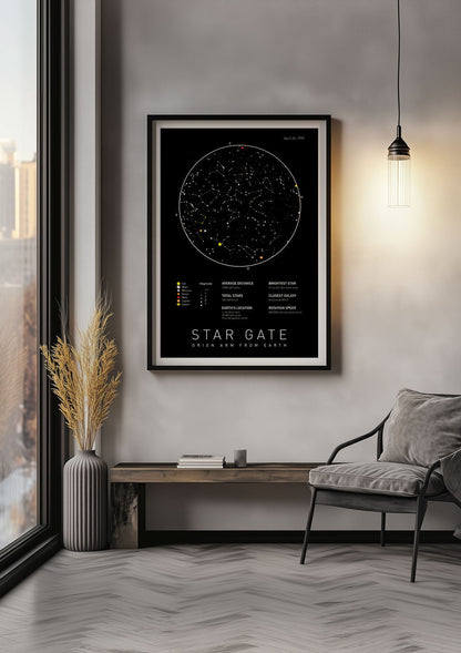 Affiche murale espace de la carte du ciel mise en situation dans une pièce de vie.