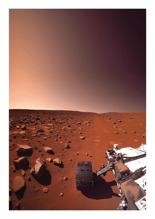 Affiche murale espace montrant une photo de la surface de la planète Mars, avec un drone.