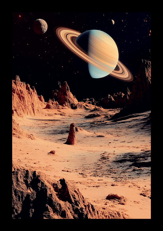 Affiche murale espace de Saturne vue depuis la surface de Mars.