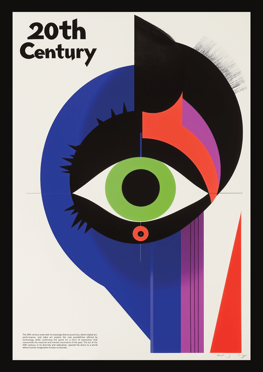 Affiche bauhaus d'un œil vert et formes géométriques avec le texte "20th century"