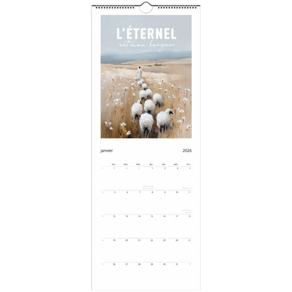 Calendrier ouvert à la page de janvier avec visuel "l'éternel est mon berger"