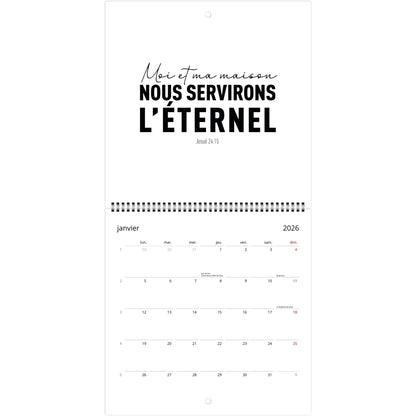 Calendrier 2026 en version catholique, ouvert au mois de janvier, montrant les annotations