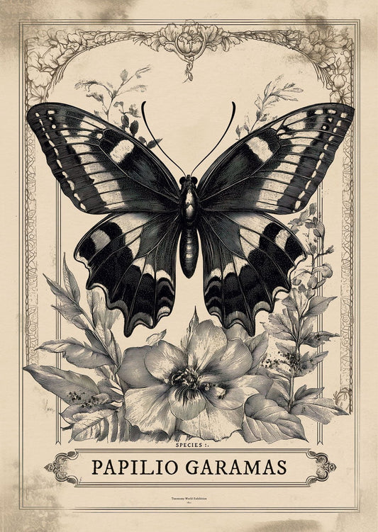 planche naturaliste pour Décoration cabinet de curiosités d'une gravure du papillon Garamas.