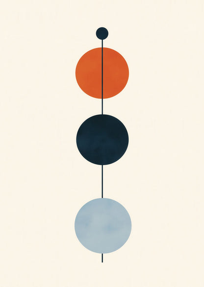 Affiche murale contemporaine composée de quatre cercles alignées dans des tons de bleu et orange.