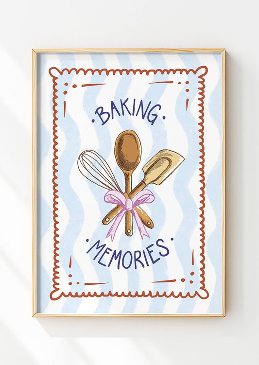 Affiche cuisine ustentiles de cuisine sur fond colorés avec texte dans un cadre en bois