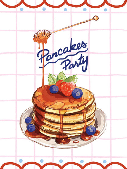 Poster cuisine brunch d'une pile de pancakes au miel et fruits en format 30x40cm