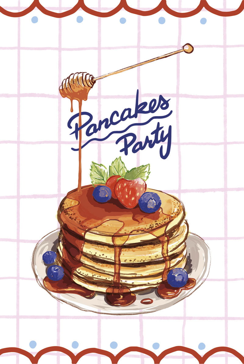 Format 40x60cm de l'affiche illustration pancakes party