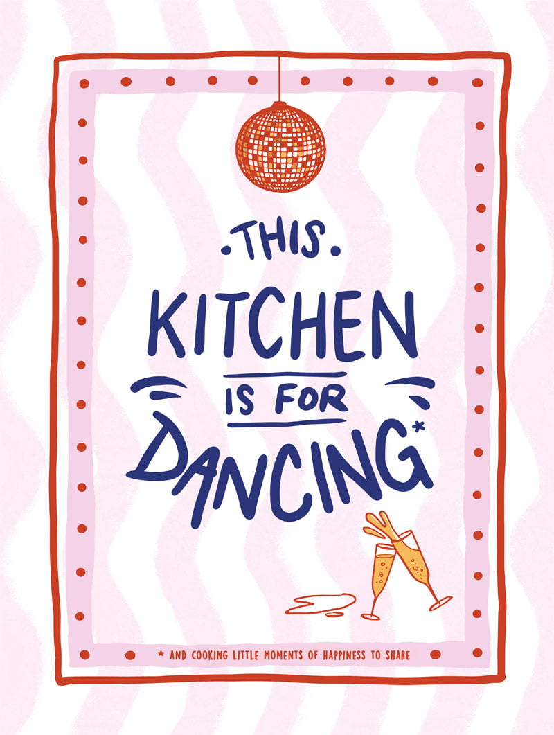 Poster cuisine boule à facette et coupe de champagne avec texte en format 30x40cm