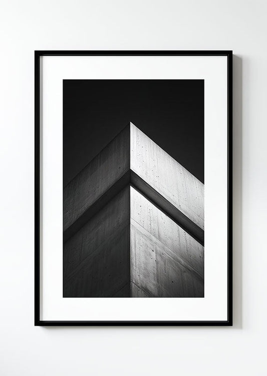 Affiche photographie en noir et blanc d'un angle architectural en contre plongée encadrée
