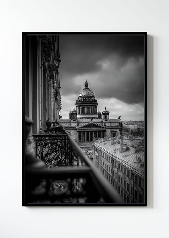 Affiche photographie noir et blanc de la cathédrale saint-isaac dans un cadre noir