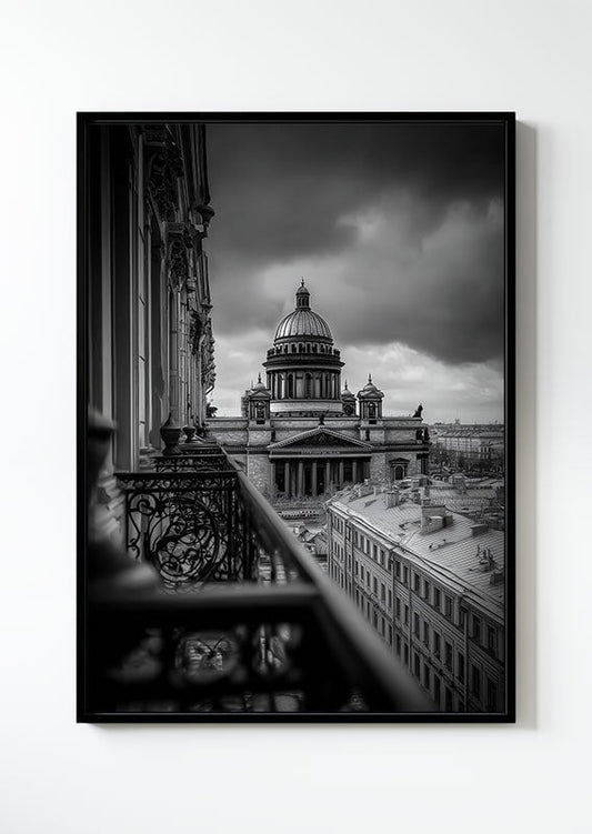 Affiche photographie noir et blanc de la cathédrale saint-isaac dans un cadre noir