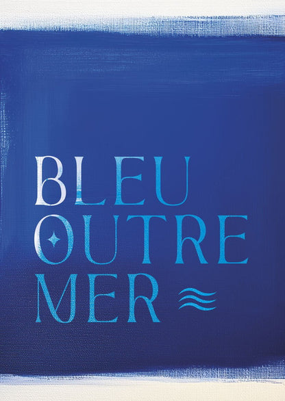 Affiche mer et plage typo "bleu outre mer" sur fond bleu marine