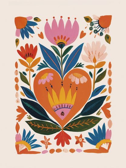 Cœur Couronné - Affiche Folk Art