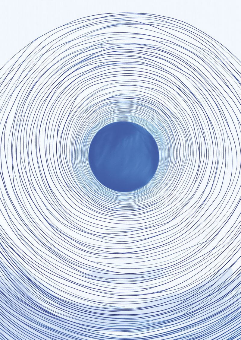 Affiche mer et plage abstraite représentant des traits circulaires bleus