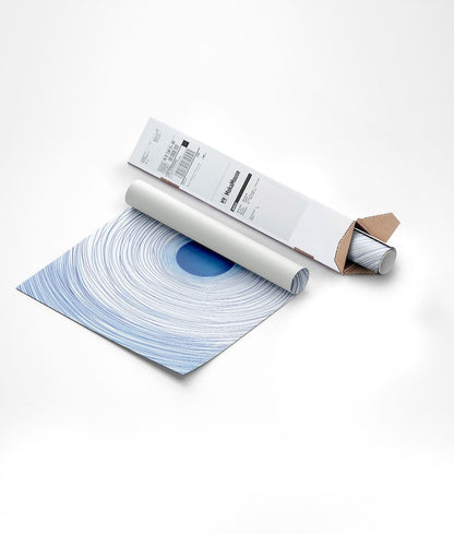 Affiche lignes circulaires bleues emballée dans un carton triangulaire