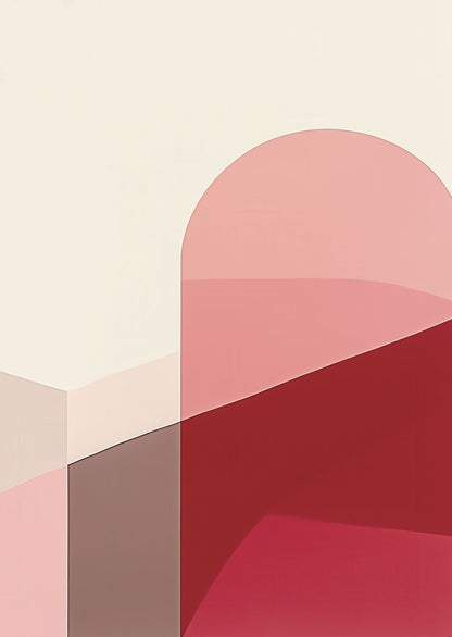 Une affiche murale à la compostion abstraite de style wabi-sabi, dans des tons roses et beiges.