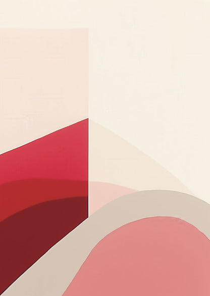 Affiche murale contemporaine de formes géométriques imparfaites dans des tons de rose, rouge et beige.