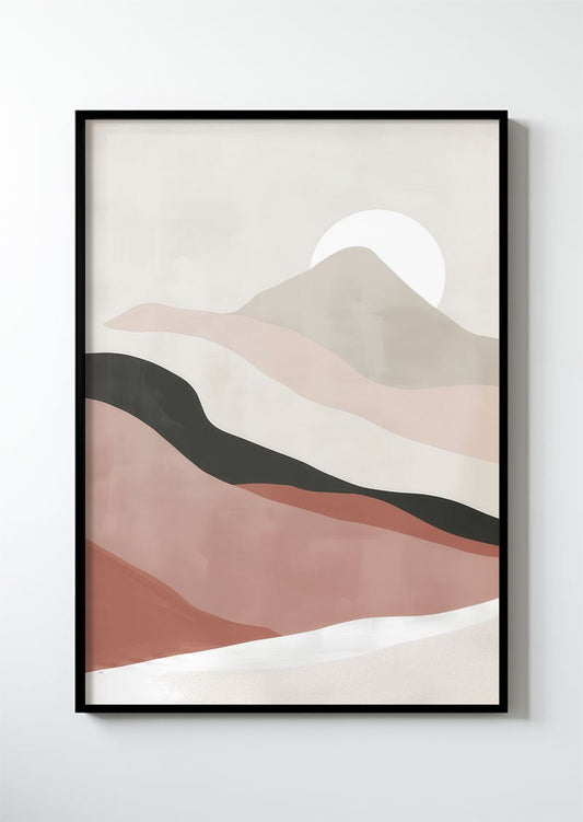 Poster contemporain de style Japandi, représentant une colline rose et beige dans un cadre.