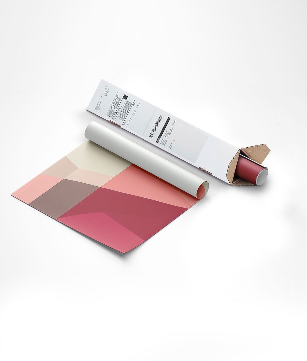 Carton d'expédition contenant l'affiche d'abstraction minimaliste 2 rose et beige, posé sur le sol.