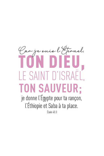 Poster typographie de la bible "car je suis l'eternel" version rose et noir en format 40x60cm
