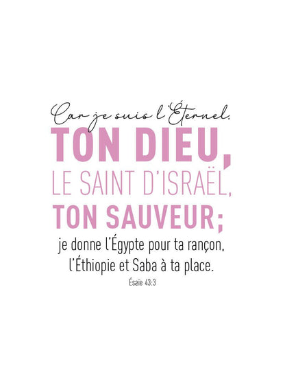 Taille 40x60cm de l'affiche typographie de la bible "car je suis l'eternel" version rose et noir 