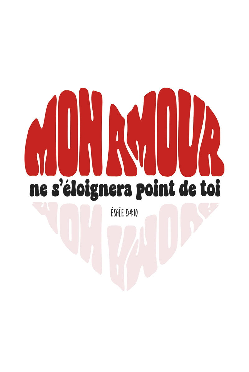 Taille 40x60cm de l'affiche verset bible Esaïe 54:10 avec le texte en forme de coeur