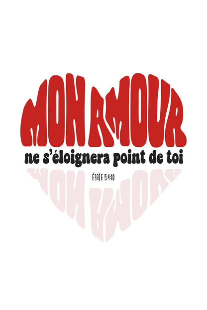 Taille 40x60cm de l'affiche verset bible Esaïe 54:10 avec le texte en forme de coeur